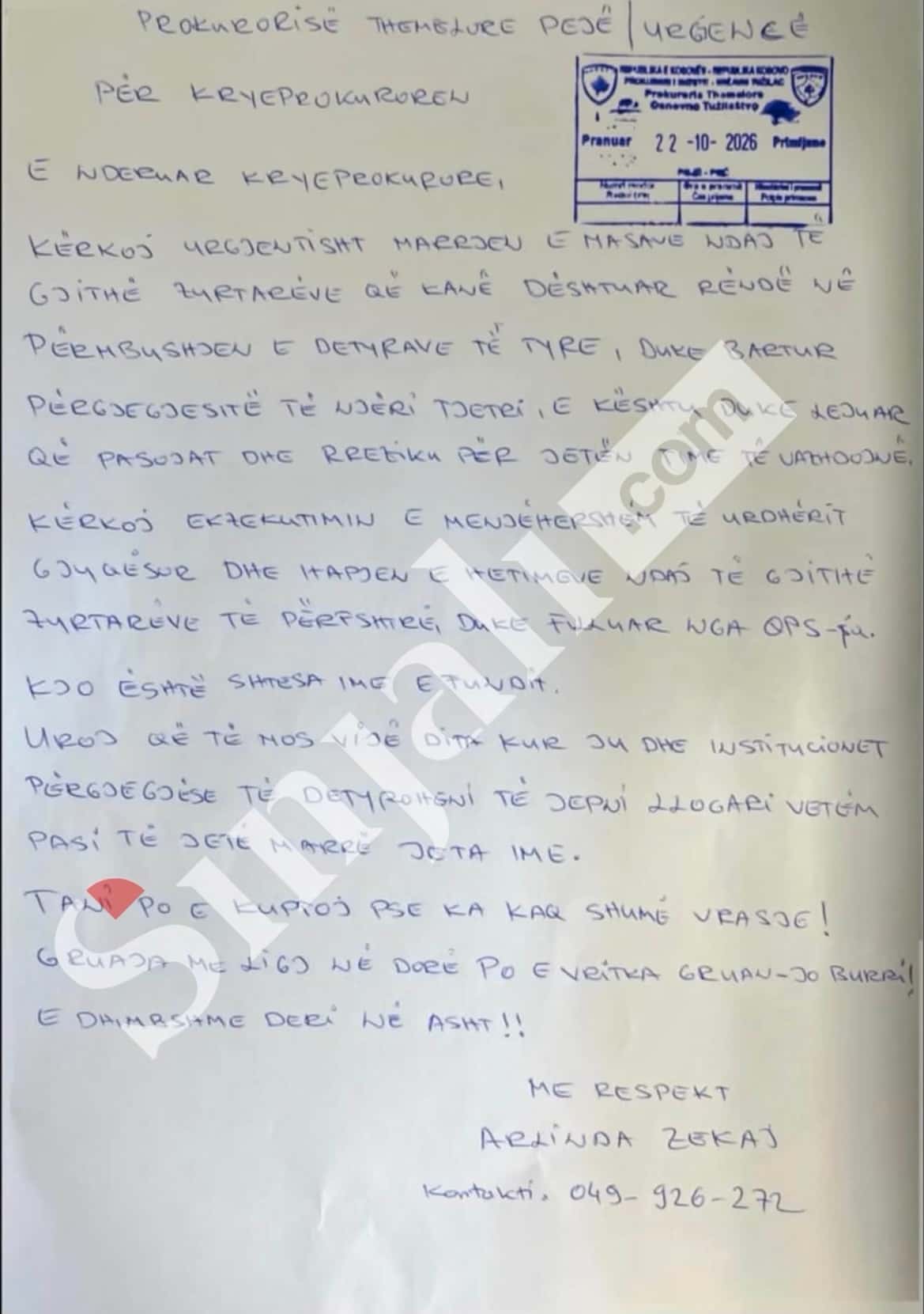 I wish you wouldn’t answer my life after my life was taken. ) Shocking letters Arlinda Zakaj handed over to the Prosecution three days before he was killed