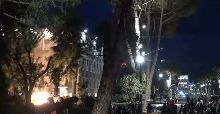 Protesters hurl Molotov towards Prime Minister