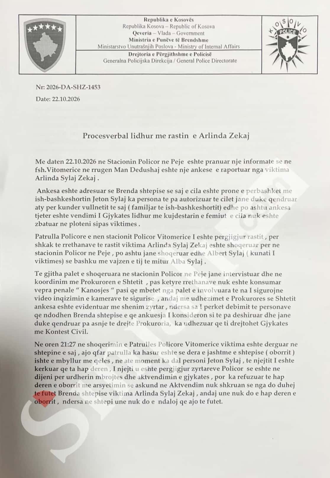 The shocking police document before Arlinda Zekiaj’s assassination: The ex-husband didn’t open the door, the prosecution found a threat to her safety three days later was killed with an axe.