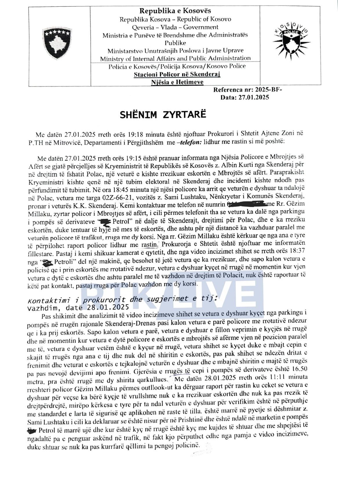 Raporti policor për incidentin Kurti – Lushtaku në Skenderaj thotë se s’kishte elemente të veprës penale