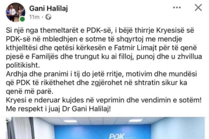 Para mbledhjes, anëtarët e kryesisë marrin mesazhe të shumta për rikthimin e Limajt në PDK