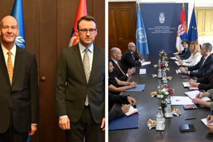 Due takon Gjuriqin e Petkoviqin në Beograd, në komunikatën e UNMIK’u figuron “OKiM”, shkurtesë për emërtimin serb “Kosovë e Metohi”
